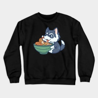 Cute Husky Eating Ramen Crewneck Sweatshirt